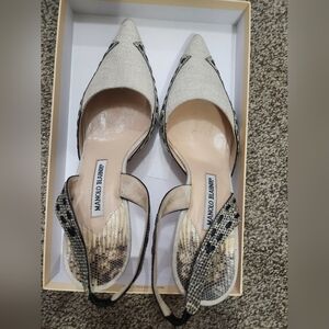 Manolo Blahnik Beige and Black Slingback Heels